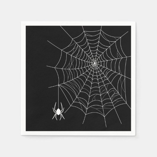 Weiße Spinne auf schwarz mit Cobweb Halloween Serviette (Vorderseite)