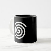 Weiße Spirale auf schwarz Zweifarbige Tasse (Vorderseite Links)