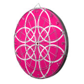Weiße Spiralkreise auf rosa Dartscheibe (Vorderseite rechts)
