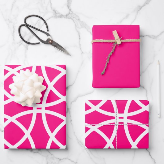 Weiße Spiralkreise auf rosa Geschenkpapier Set (Vorderseite)