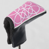 Weiße Spiralkreise auf rosa Golf Headcover (3/4 Vorderseite)