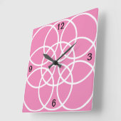 Weiße Spiralkreise auf rosa Quadratische Wanduhr (Winkel)