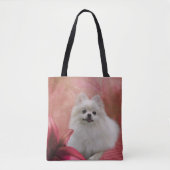 Weiße Spitz Hunde Blume Tier Tasche (Vorderseite)