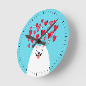 Weiße Spitz Hunde mit Herz Runde Wanduhr (Winkel)