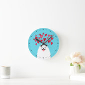 Weiße Spitz Hunde mit Herz Runde Wanduhr (Zuhause)