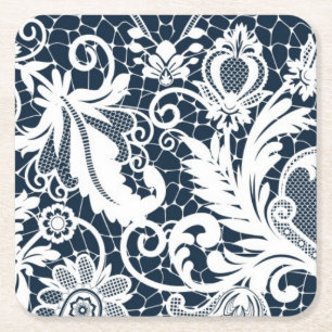 Weiße Spitze 2 Rechteckiger Pappuntersetzer