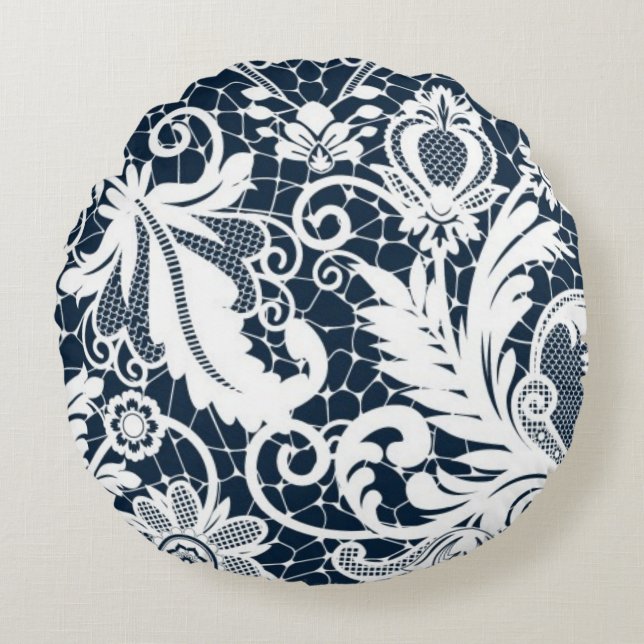 Weiße Spitze 2 Rundes Kissen (Vorderseite)