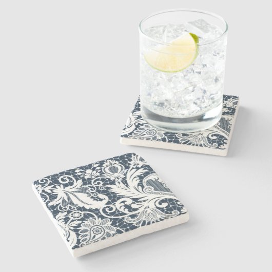 Weiße Spitze 2 Steinuntersetzer (Seitenansicht)