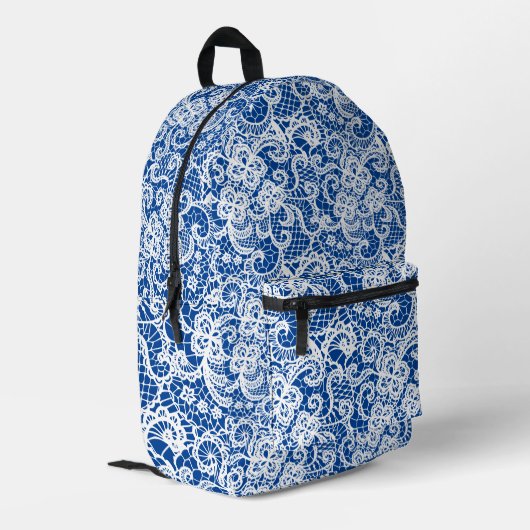 Weiße Spitze auf blau Bedruckter Rucksack (Rückseitige Ecke links)