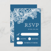 Weiße Spitze auf Blue Wedding RSVP Card (Vorne/Hinten)