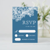 Weiße Spitze auf Blue Wedding RSVP Card Karte (Stehend Vorderseite)