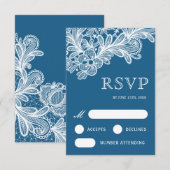 Weiße Spitze auf Blue Wedding RSVP Card Karte (Vorne/Hinten)