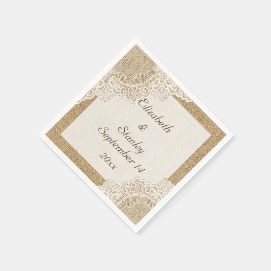 Weiße Spitze auf Burlap rustikale Hochzeit Serviette (Ecke)