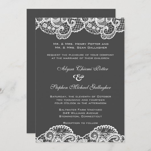 Weiße Spitze auf der Wahl der Hintergrundfarbe Einladung (Vorne/Hinten)