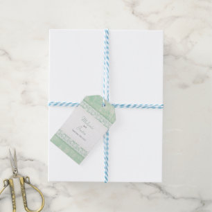 Weiße Spitze auf grünen Gastgeschenk Hochzeiten Geschenkanhänger