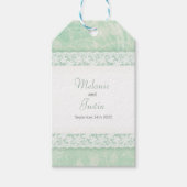 Weiße Spitze auf grünen Gastgeschenk Hochzeiten Geschenkanhänger (Vorderseite)