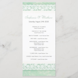Weiße Spitze auf grüner Hochzeitskarte Programm