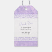 Weiße Spitze auf lila Dankeschön Gastgeschenk Hoch Geschenkanhänger (Rückseite)