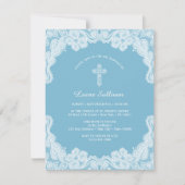 Weiße Spitze auf Pastel Blue Taufe Einladung (Vorderseite)