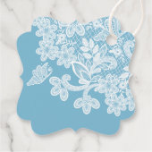 Weiße Spitze auf Pastellblauer Taufe Geschenkanhänger (Rückseite)