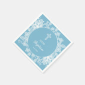 Weiße Spitze auf Pastellblauer Taufe Serviette (Ecke)