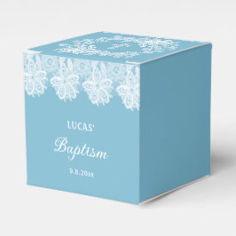 Weiße Spitze auf Pastellblauer Taufkirche Geschenkschachtel