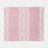 Weiße Spitze auf Pastellrosa Linen Textur Fleecedecke (Vorderseite (Horizontal))