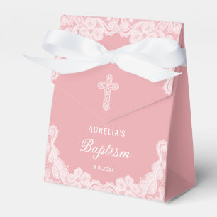 Weiße Spitze auf rosa Taufe Zelt Geschenkschachtel