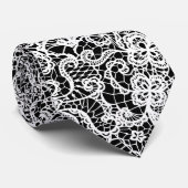 Weiße Spitze auf schwarz Krawatte (Gerollt)