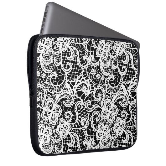 Weiße Spitze auf schwarz Laptopschutzhülle (Vorne Rechts)