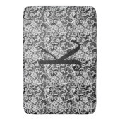 Weiße Spitze auf Schwarz mit Monogramm Badematte (Vorderseite Vertikal)