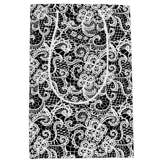Weiße Spitze auf schwarz Mittlere Geschenktüte (Vorderseite)