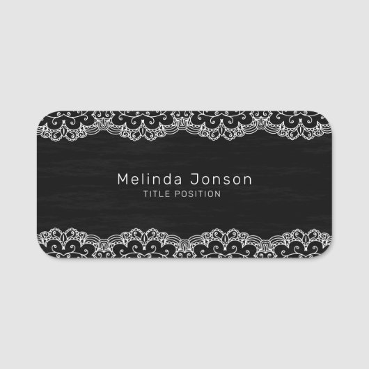 Weiße Spitze auf schwarz Namensschild (Vorderseite)