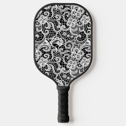 Weiße Spitze auf schwarz Pickleball Schläger (Vorderseite)