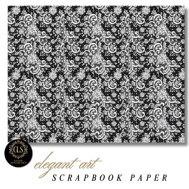 Weiße Spitze auf schwarzem Scrapbook-Papier (White Lace on Black Scrapbook Paper)