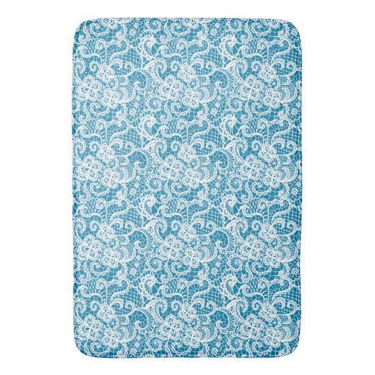 Weiße Spitze auf Türkis Badematte (Vorderseite Vertikal)