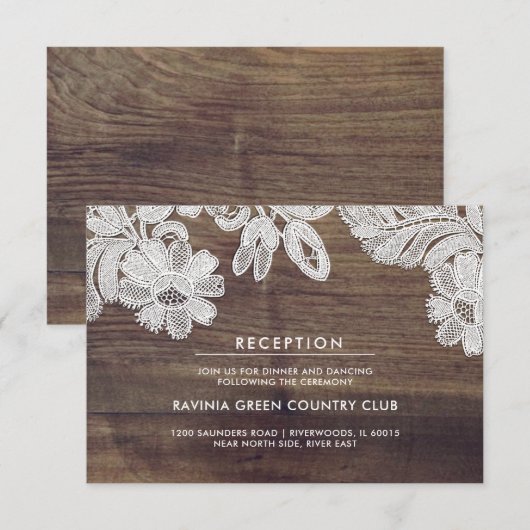 Weiße Spitze | Barn Wood Wedding Card Einladung (Vorne/Hinten)