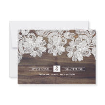 Weiße Spitze | Barn Wood Wedding Danke Karten