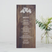 Weiße Spitze | Barn Wood Wedding Menu Card Menükarte (Stehend Vorderseite)