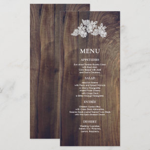 Weiße Spitze Barn Wood Wedding Menu Card Menükarte