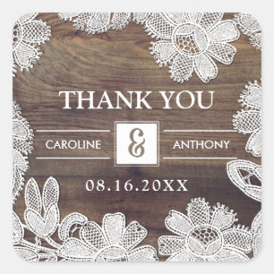 Weiße Spitze   Barn Wood Wedding Vielen Dank Quadratischer Aufkleber