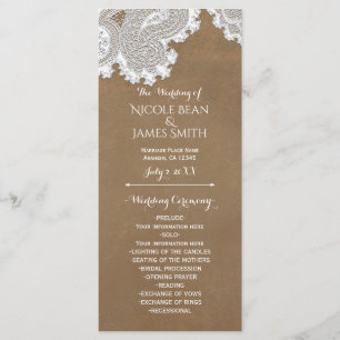 Weiße Spitze & Brauner Rustikaler Hochzeitsprogram Programm