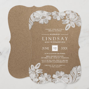 Weiße Spitze   Einladungen zu Kraft Paper Bridal S