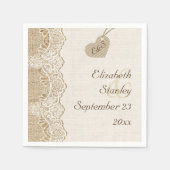 Weiße Spitze & Herz auf Burlap rustikale Hochzeit Serviette (Vorderseite)