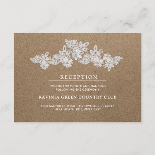 Weiße Spitze | Kraft Hochzeitskarten Begleitkarte (Vorderseite)