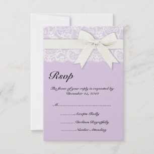 Weiße Spitze-lila lila Hochzeits-Einladung RSVP Karte