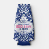 Weiße Spitze mit blauem Hintergrund rosa Akzent 3b Flaschenkühler (Vorderseite)