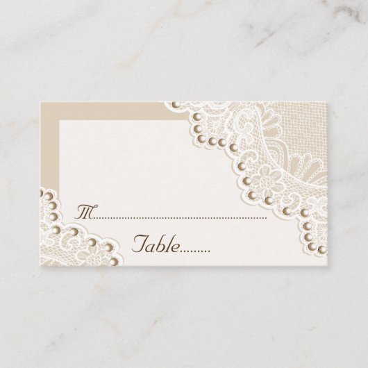 Weiße Spitze mit Perlen Hochzeit Platzkarte (Vorderseite)