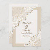 Weiße Spitze mit Perlen Hochzeit Save the Date (Vorne/Hinten)