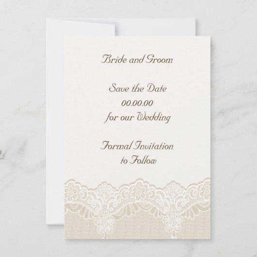 Weiße Spitze mit Perlen Hochzeit Save the Date (Rückseite)